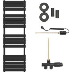 CERANO - Kúpeľňový radiátorový set Claude - kombinované vykurovanie, termo tyč - bočné jednobodové pripojenie - 600W - čierna matná - 1600x500 mm (CER-663778)