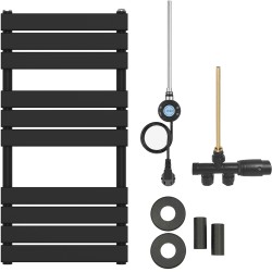 CERANO - Kúpeľňový radiátorový set Claude - kombinované vykurovanie, wifi tyč - bočné jednobodové pripojenie - 300W - čierna matná - 1000x500 mm (CER-071777)