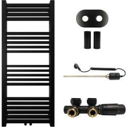 CERANO - Kúpeľňový radiátorový set Franko - kombinované vykurovanie, termo tyč - stredové pripojenie 50 mm - 300W - čierna matná - 1200x500 mm (CER-663337)