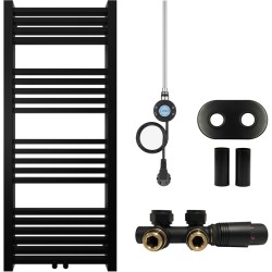 CERANO - Kúpeľňový radiátorový set Franko - kombinované vykurovanie, wifi tyč - stredové pripojenie 50 mm - 300W - čierna matná - 1200x500 mm (CER-663343)