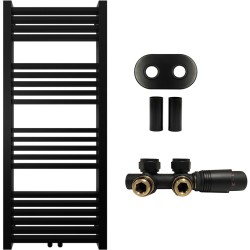 CERANO - Kúpeľňový radiátorový set Franko - ústredné vykurovanie - stredové pripojenie 50 mm - 392W - čierna matná - 1200x500 mm (CER-663349)