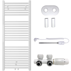 CERANO - Kúpeľňový radiátorový set Lincoln - kombinované vykurovanie, termo tyč - stredové pripojenie 50 mm - 300W - biela lesklá - 1200x500 mm (CER-663370)