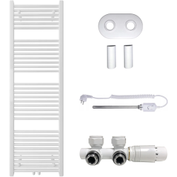 CERANO - Kúpeľňový radiátorový set Lincoln - kombinované vykurovanie, termo tyč - stredové pripojenie 50 mm - 300W - biela lesklá - 1600x500 mm (CER-663376)