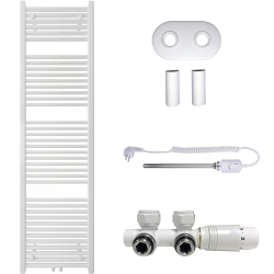 CERANO - Kúpeľňový radiátorový set Lincoln - kombinované vykurovanie, termo tyč - stredové pripojenie 50 mm - 300W - biela lesklá - 1800x500 mm (CER-663382)