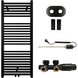 CERANO - Kúpeľňový radiátorový set Lincoln - kombinované vykurovanie, termo tyč - stredové pripojenie 50 mm - 300W - čierna matná - 1200x500 mm (CER-663373)