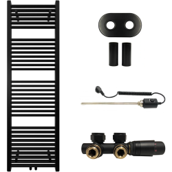 CERANO - Kúpeľňový radiátorový set Lincoln - kombinované vykurovanie, termo tyč - stredové pripojenie 50 mm - 300W - čierna matná - 1600x500 mm (CER-663379)