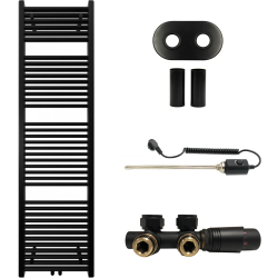 CERANO - Kúpeľňový radiátorový set Lincoln - kombinované vykurovanie, termo tyč - stredové pripojenie 50 mm - 300W - čierna matná - 1800x500 mm (CER-663385)