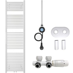 CERANO - Kúpeľňový radiátorový set Lincoln - kombinované vykurovanie, wifi tyč - stredové pripojenie 50 mm - 300W - biela lesklá - 1800x500 mm (CER-663400)