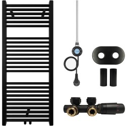 CERANO - Kúpeľňový radiátorový set Lincoln - kombinované vykurovanie, wifi tyč - stredové pripojenie 50 mm - 300W - čierna matná - 1200x500 mm (CER-663391)