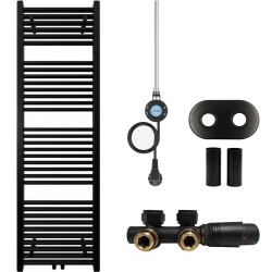 CERANO - Kúpeľňový radiátorový set Lincoln - kombinované vykurovanie, wifi tyč - stredové pripojenie 50 mm - 300W - čierna matná - 1600x500 mm (CER-663397)