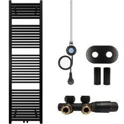 CERANO - Kúpeľňový radiátorový set Lincoln - kombinované vykurovanie, wifi tyč - stredové pripojenie 50 mm - 300W - čierna matná - 1800x500 mm (CER-663403)