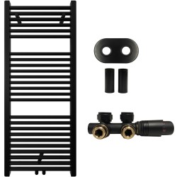 CERANO - Kúpeľňový radiátorový set Lincoln - ústredné vykurovanie - stredové pripojenie 50 mm - 366W - čierna matná - 1200x500 mm (CER-663409)