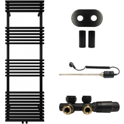 CERANO - Kúpeľňový radiátorový set Luigi - kombinované vykurovanie, termo tyč - stredové pripojenie 50 mm - 600W - čierna matná - 1600x500 mm (CER-663427)