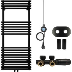 CERANO - Kúpeľňový radiátorový set Luigi - kombinované vykurovanie, wifi tyč - stredové pripojenie 50 mm - 300W - čierna matná - 1200x500 mm (CER-663430)