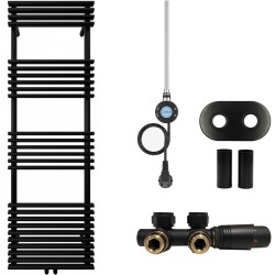 CERANO - Kúpeľňový radiátorový set Luigi - kombinované vykurovanie, wifi tyč - stredové pripojenie 50 mm - 600W - čierna matná - 1600x500 mm (CER-663433)