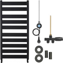 CERANO - Kúpeľňový radiátorový set Marco - kombinované vykurovanie, wifi tyč - bočné jednobodové pripojenie - 600W - čierna matná - 1125x550 mm (CER-663718)