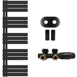 CERANO - Kúpeľňový radiátorový set Theo - ústredné vykurovanie - asymetrické pripojenie 50 mm - 812W - čierna matná - 1600x500 mm (CER-663502)