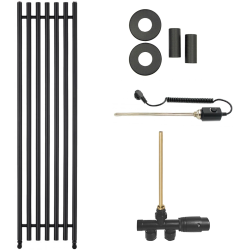 CERANO - Kúpeľňový radiátorový set Valerio - kombinované vykurovanie, termo tyč - bočné jednobodové pripojenie - 600W - čierna matná - 1560x390 mm (CER-663835)
