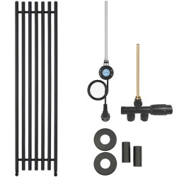 CERANO - Kúpeľňový radiátorový set Valerio - kombinované vykurovanie, wifi tyč - bočné jednobodové pripojenie - 600W - čierna matná - 1560x390 mm (CER-663730)