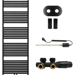 CERANO - Kúpeľňový radiátorový set Vincenzo - kombinované vykurovanie, termo tyč - stredové pripojenie 50 mm - 600W - čierna matná - 1700x600 mm (CER-663511)