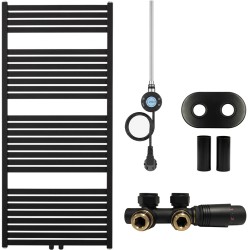 CERANO - Kúpeľňový radiátorový set Vincenzo - kombinované vykurovanie, wifi tyč - stredové pripojenie 50 mm - 600W - čierna matná - 1340x600 mm (CER-663514)