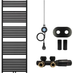 CERANO - Kúpeľňový radiátorový set Vincenzo - kombinované vykurovanie, wifi tyč - stredové pripojenie 50 mm - 600W - čierna matná - 1700x600 mm (CER-663517)