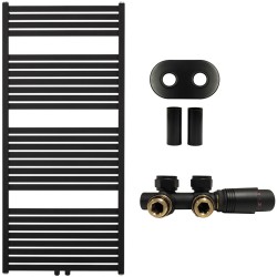 CERANO - Kúpeľňový radiátorový set Vincenzo - ústredné vykurovanie - stredové pripojenie 50 mm - 600W - čierna matná - 1340x600 mm (CER-663532)