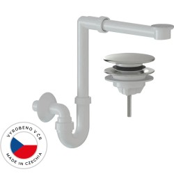 CERANO - Sifón umývadlový/nábytkový, miestošetriaci /extra nízky - plast - výpust click-clack univerzálny nerez - DN32/250-700 mm - biela (CER-679273)