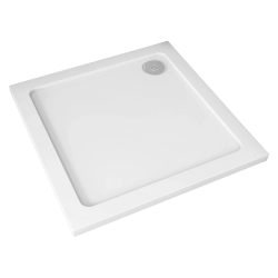 CERANO - Sprchová vanička štvorcová Piato - liaty mramor - biela lesklá - 80x80x3 (CER-476939)
