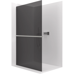 CERANO - Sprchová zástěna Walk-in Crystal L/P - 10 mm + polička/držák na ručníky - bezvzpěrový systém - chrom, grafitové sklo - 90x200  (CER-8050BD82755)