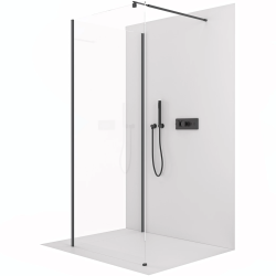 CERANO - Sprchová zástena Walk-in Onyx Corner Round Ľ/P - 8 mm - hranatá vzpera - čierna matná, transparentné sklo - 130x60 (CER-8050BD7_3.J1453)