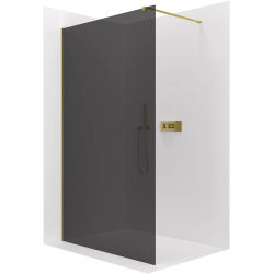 CERANO - Sprchová zástena Walk-in Onyx Cube Ľ/P - 8 mm - hranatá vzpera - zlatá, grafitové sklo - 50x200 (CER-8050BD424)