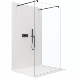 CERANO - Sprchová zástěna Walk-in Onyx Duo L/P - 8 mm - kulatá vzpěra - černá matná, transparentní sklo - 50x200  (CER-8050BD2364)