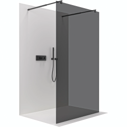 CERANO - Sprchová zástena Walk-in Onyx Duo Ľ/P - 8 mm - okrúhla vzpera - čierna matná, grafitové sklo - 50x200 (CER-8050BD2352)