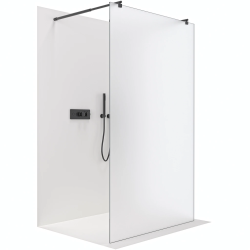 CERANO - Sprchová zástena Walk-in Onyx Duo Ľ/P - 8 mm - okrúhla vzpera - čierna matná, mliečne sklo - 60x200 (CER-8050BD2225)