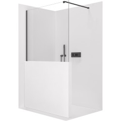 CERANO - Sprchová zástěna Walk-in Onyx Half Cube L/P - 8 mm - hranatá vzpěra - černá matná, transparentní sklo - 90x100  (CER-978622)