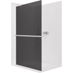CERANO - Sprchová zástěna Walk-in Onyx L-levá vzpěra - 10 mm + polička/držák na ručníky - chrom, grafitové sklo - 90x200  (CER-8050BD74764)