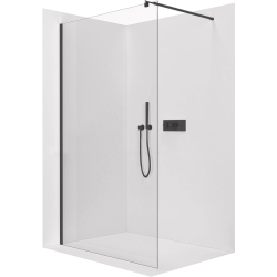 CERANO - Sprchová zástena Walk-in Onyx Round Ľ/P - 6 mm - čierna matná, transparentné sklo - 100x190 (CER-670873)
