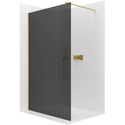 CERANO - Sprchová zástena Walk-in Onyx Round Ľ/P - 8 mm - okrúhla vzpera - zlatá, grafitové sklo - 30x200 (CER-8050BD7948)