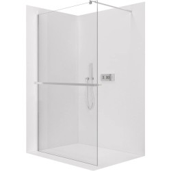 CERANO - Sprchová zástena Walk-in Onyx Round Ľ/P - 8 mm + polička/držiak na uteráky - okrúhla vzpera - chróm, transparentné sklo - 50x200 (CER-477158)