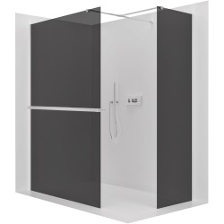CERANO - Sprchová zástěna Walk-in Onyx T L/P - 10 mm - hranatá vzpěra + polička/držák na ručníky - chrom, grafitové sklo - 120x120x200  (CER-8050BD9810)