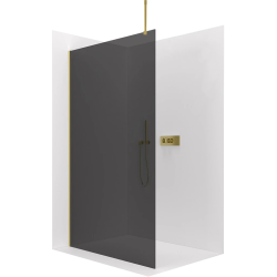 CERANO - Sprchová zástěna Walk-in Onyx Top Round L/P - 8 mm - kulatá vzpěra - zlatá, grafitové sklo - 40x200  (CER-8050BD71981)