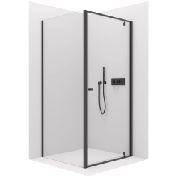 CERANO - Sprchovací kút Ferri L/P - 6 mm - čierna matná, transparentné sklo - 80x80x195 - pivotový (CER-427471)