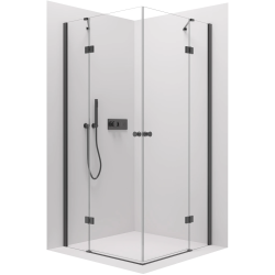 CERANO - Sprchovací kút Marino Duo Ľ/P - 6 mm - čierna matná, transparentné sklo - 90x90x190 - pántový (CER-422925)