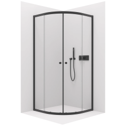 CERANO - Sprchovací kút Orso L/P - 6 mm - štvrťkruh - R550 - čierna, transparentné sklo - 90x90x195 - posuvný (CER-476864)