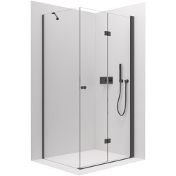 CERANO - Sprchovací kút Volpe L/P - 6 mm - čierna matná, transparentné sklo - 100x100x190 - zalamovacia (CER-427348)