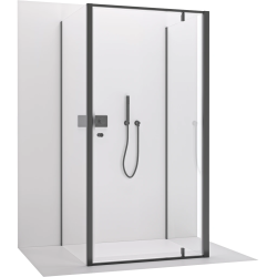 CERANO - Třístěnný sprchový kout Ferri U L/P - 6 mm - černá matná, transparentní sklo - 80x80x195  - pivotový (CER-8050BD7854)