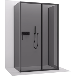 CERANO - Trojstenný sprchovací kút Varone LINE UL/P - 6 mm - čierna matná, grafitové sklo - 90x70x195 - posuvný (CER-8050BD7847)