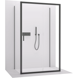 CERANO - Trojstenný sprchovací kút Varone LINE UL/P - 6 mm - čierna matná, transparentné sklo - 100x80x195 - posuvný (CER-DY505B-90132)