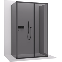 CERANO - Trojstenný sprchovací kút Varone POINT UL/P - 6 mm - čierna matná, grafitové sklo - 90x70x195 - posuvný (CER-8050BD7823)